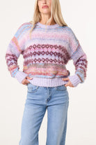 Women's Stripe Knit Jumper Flecked Mixed Yarn Sweater