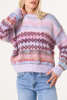 Women's Stripe Knit Jumper Flecked Mixed Yarn Sweater