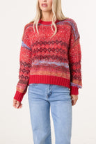 Women's Stripe Knit Jumper Flecked Mixed Yarn Sweater
