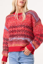 Women's Stripe Knit Jumper Flecked Mixed Yarn Sweater