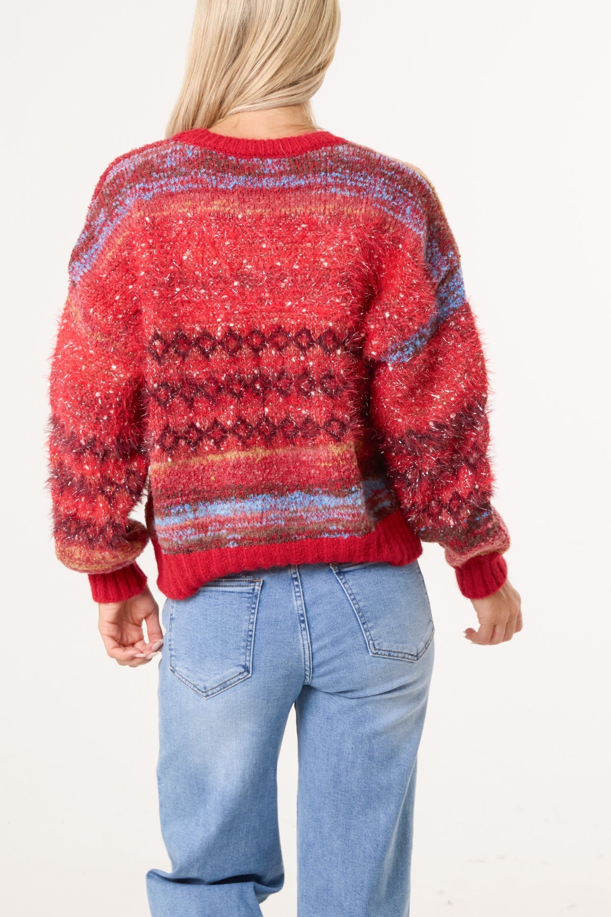 Women's Stripe Knit Jumper Flecked Mixed Yarn Sweater