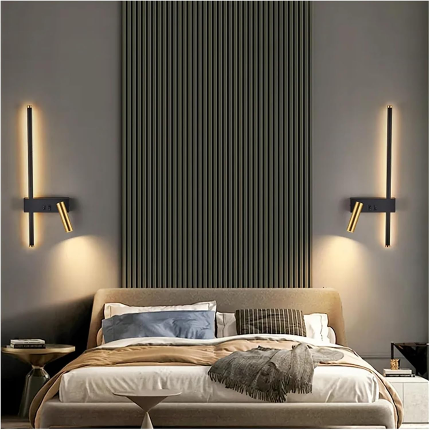 Wall Lights for Living Room with Vertical LED Bar and Adjustable Spotlight