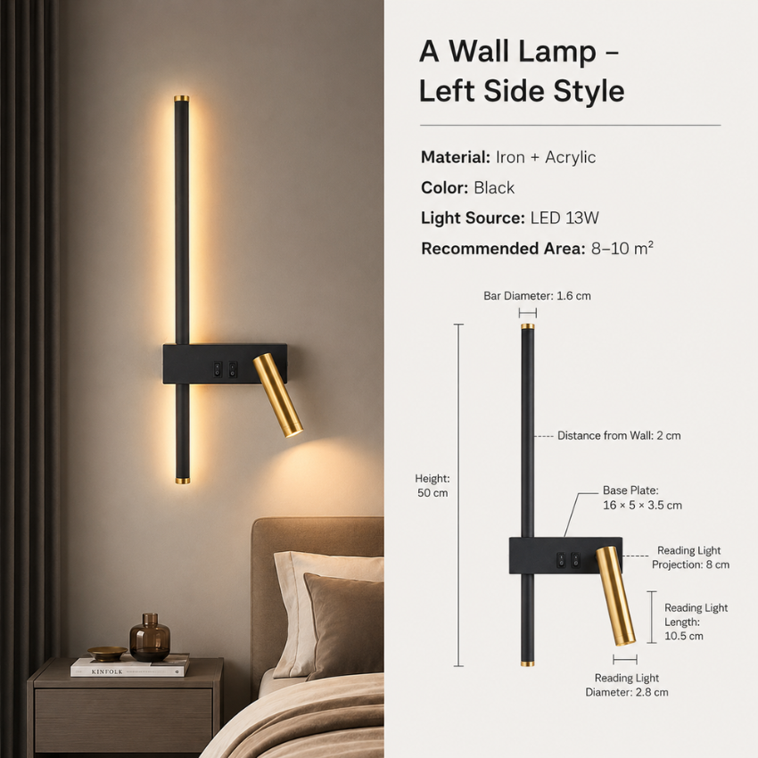 Wall Lights for Living Room with Vertical LED Bar and Adjustable Spotlight