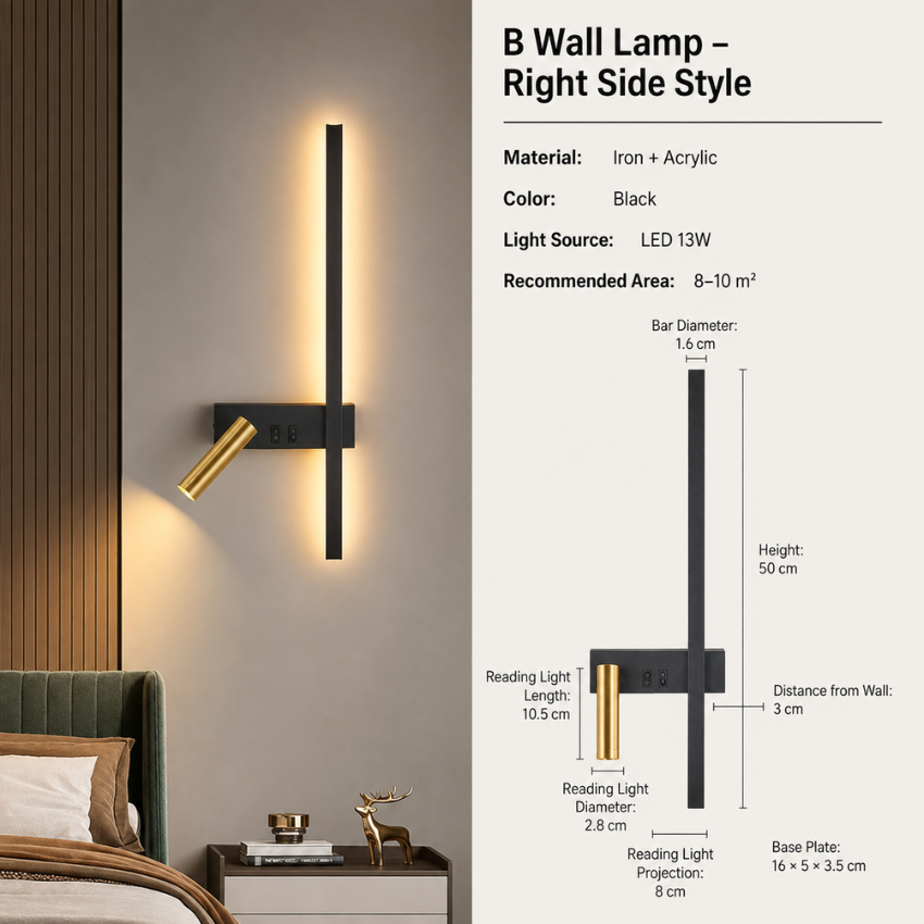 Wall Lights for Living Room with Vertical LED Bar and Adjustable Spotlight