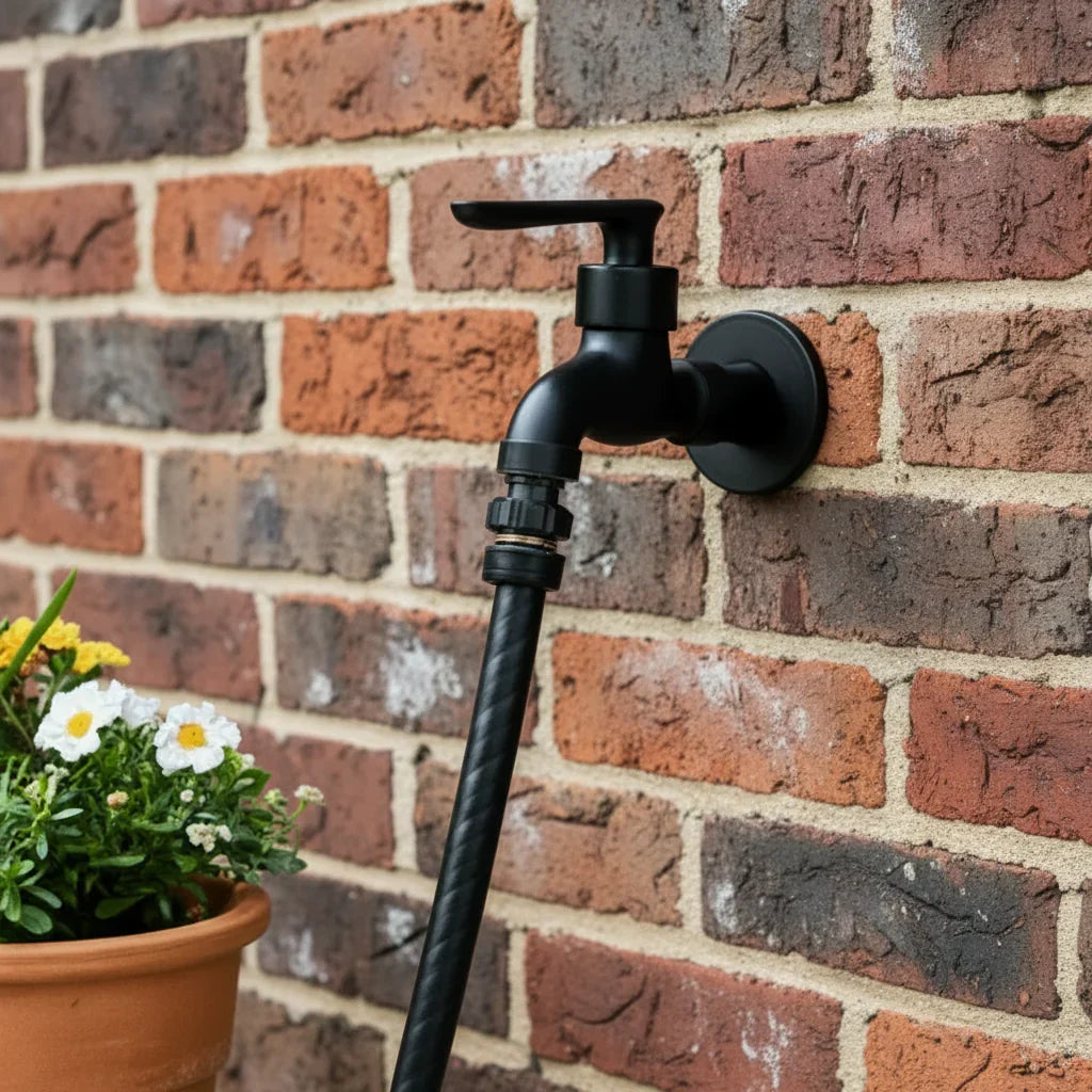 Wall-Mounted Faucet in Matte Black Solid Brass for Kitchen, Bath and Garden