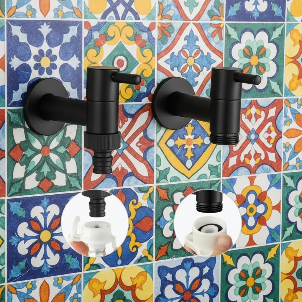 Wall-Mounted Faucet in Matte Black Solid Brass for Kitchen, Bath and Garden