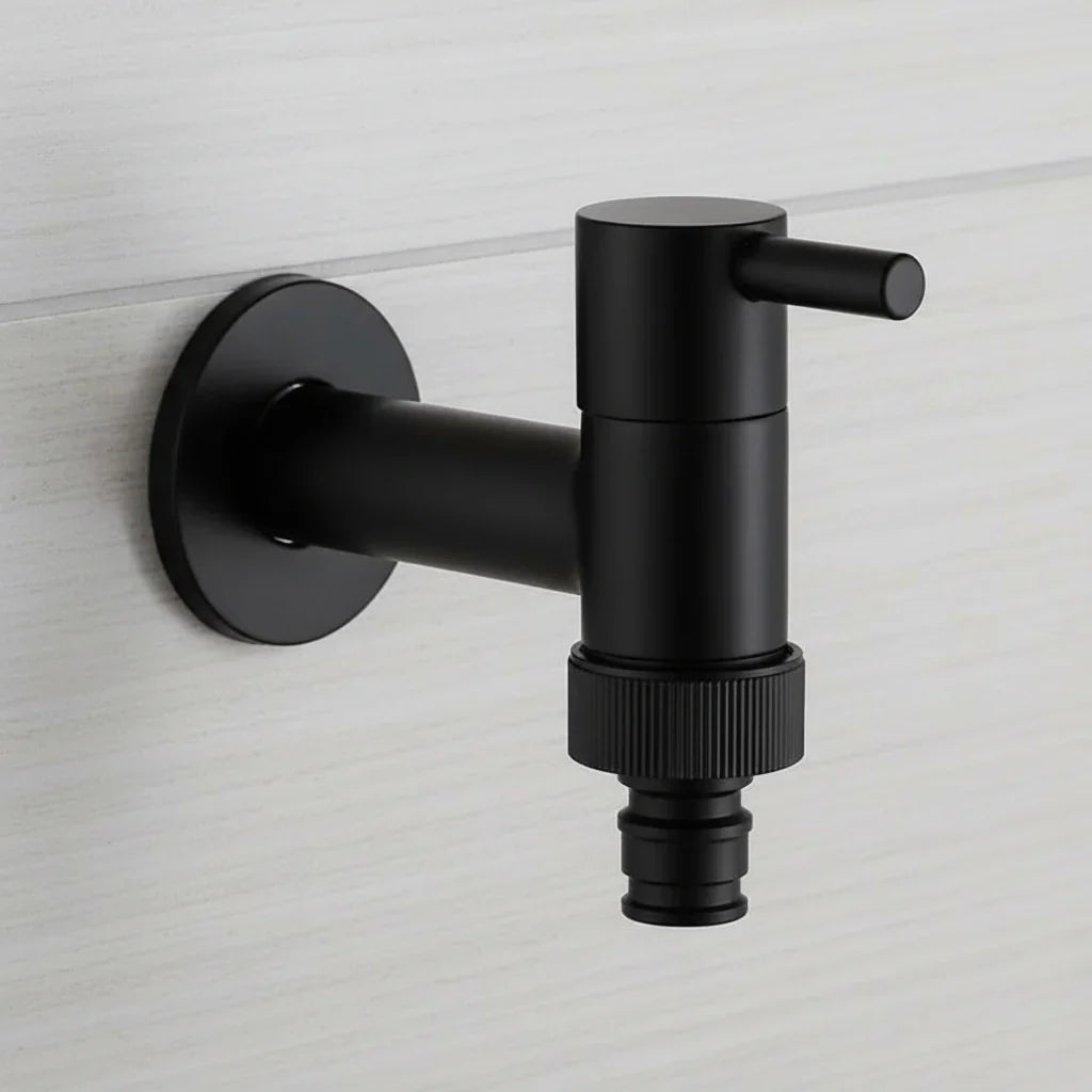 Wall-Mounted Faucet in Matte Black Solid Brass for Kitchen, Bath and Garden