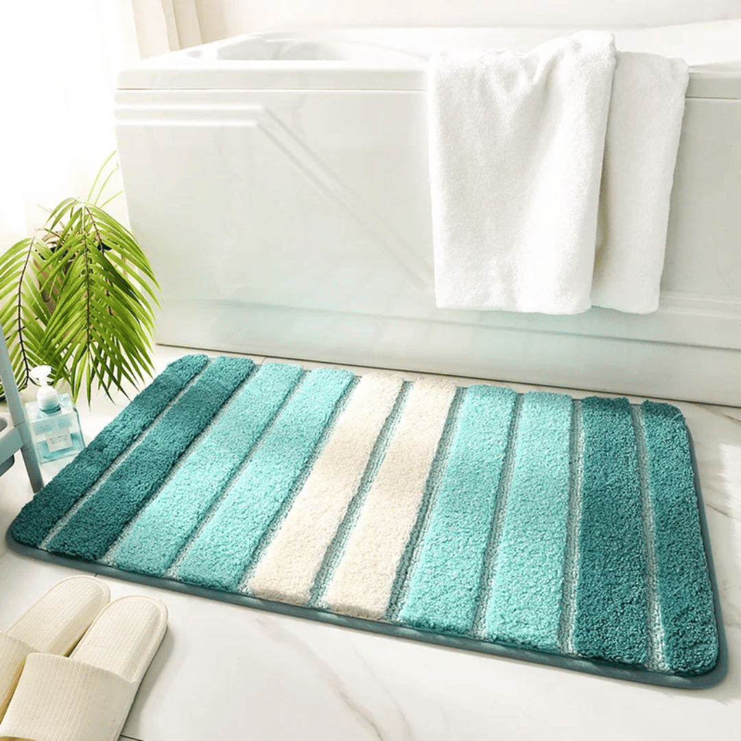 Striped Bath Mat Non-Slip - Fluffy Washable Bathroom Rug
