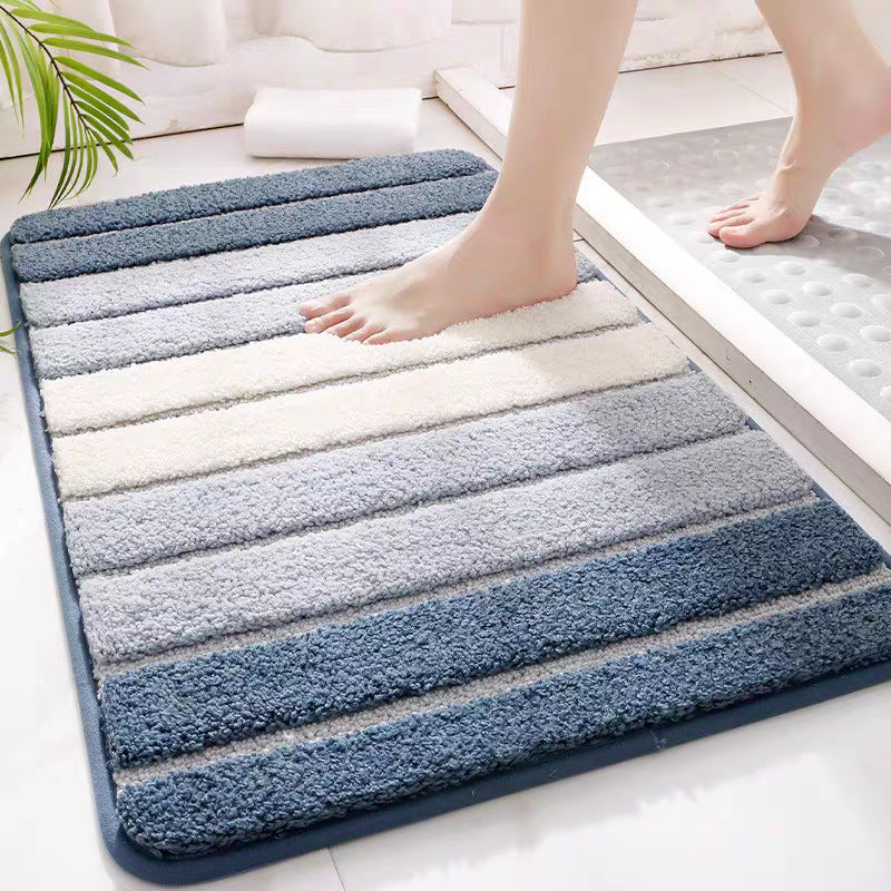 Striped Bath Mat Non-Slip - Fluffy Washable Bathroom Rug