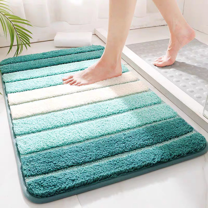 Striped Bath Mat Non-Slip - Fluffy Washable Bathroom Rug