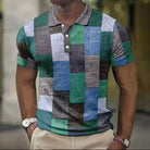 Men's Patchwork Polo Shirt - Plaid Casual Fit