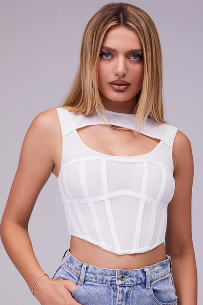 Mirella | Dames Bustier Crop Top – Getailleerd, Mouwloos, Cut-Out Halslijn, Corsetdesign
