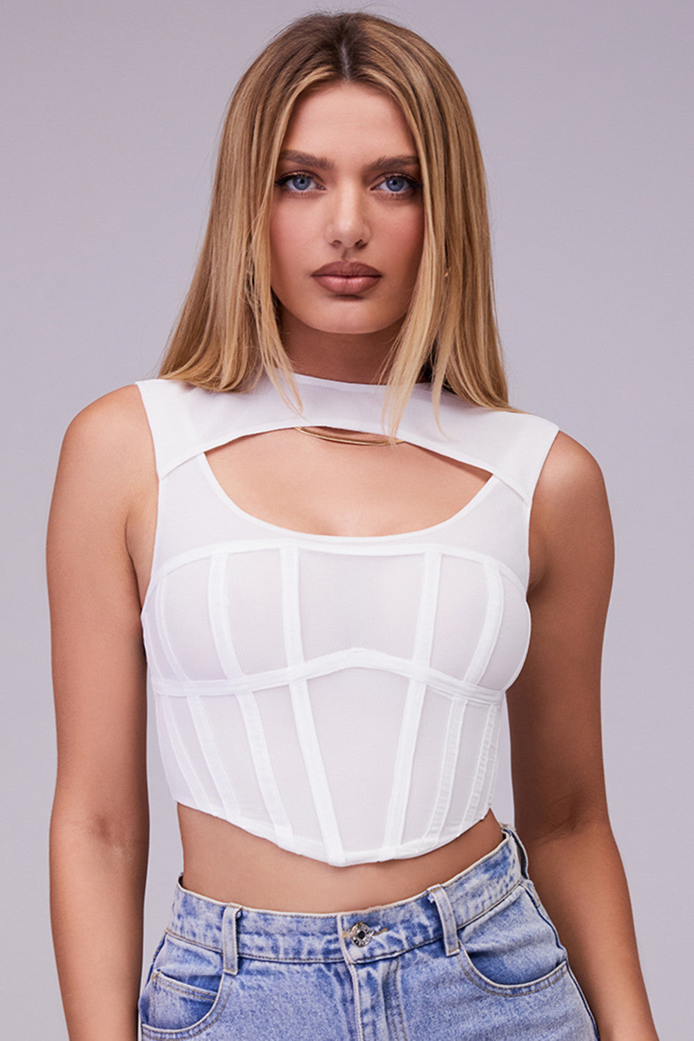 Mirella | Dames Bustier Crop Top – Getailleerd, Mouwloos, Cut-Out Halslijn, Corsetdesign