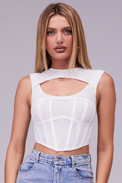 Mirella | Dames Bustier Crop Top – Getailleerd, Mouwloos, Cut-Out Halslijn, Corsetdesign