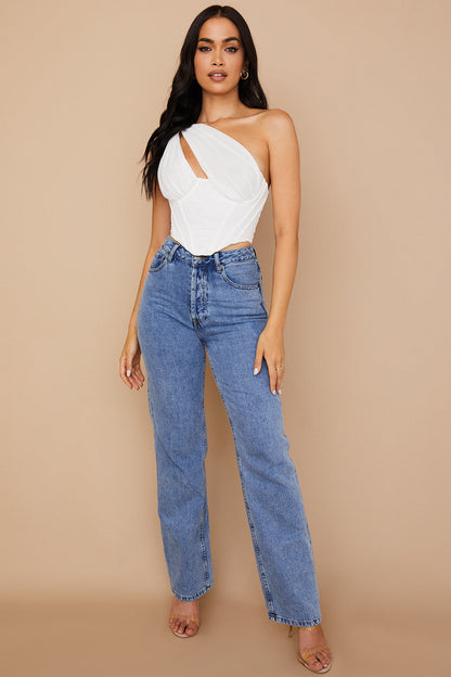 Dames Corset Top met One-Shoulder Ontwerp, Asymmetrische Halslijn en Boning Structuur