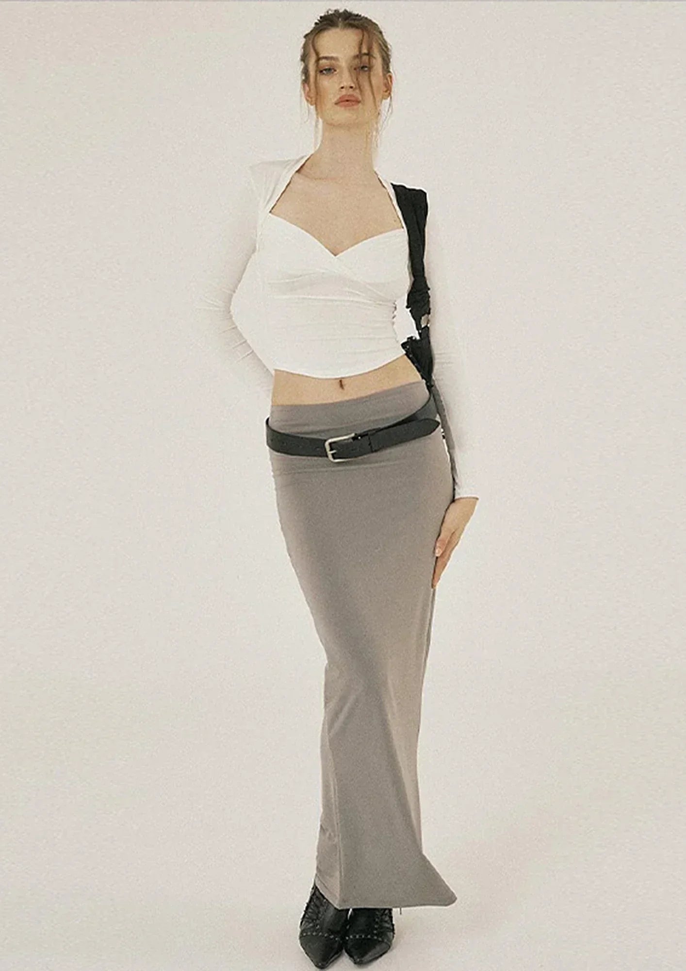 Miranda | Dames Cropped Top – Lange Mouwen, Wrap Design, Sweetheart Halslijn