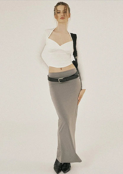 Miranda | Dames Cropped Top – Lange Mouwen, Wrap Design, Sweetheart Halslijn