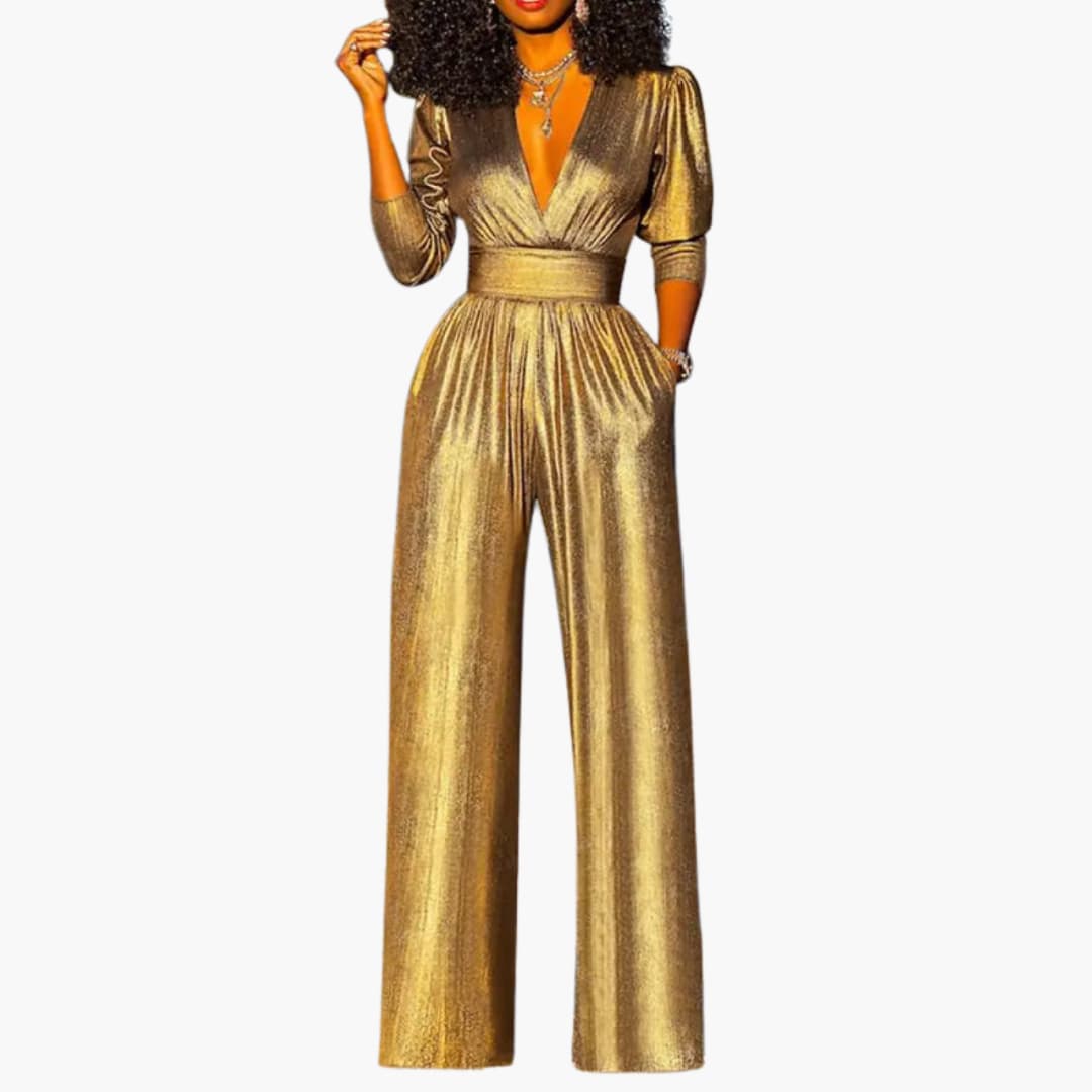 Women's Glossy Jumpsuit with Straight Legs