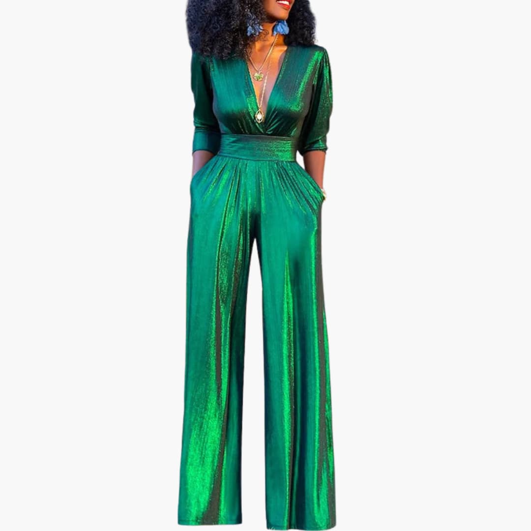 Women's Glossy Jumpsuit with Straight Legs