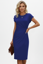 Women's Knee-Length Dress with Round Neck and Ruched Waist