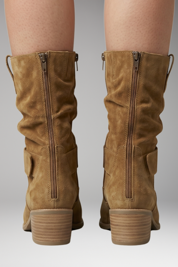 Women's Slouchy Suede Boots with Side Zip and Orthopedic Footbed