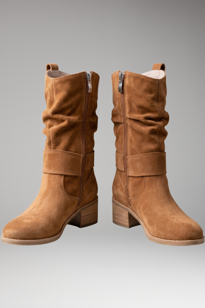 Women's Slouchy Suede Boots with Side Zip and Orthopedic Footbed