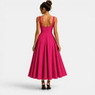 Women's Midi Dress with Square Neckline and Flared Skirt