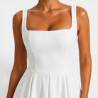 Women's Midi Dress with Square Neckline and Flared Skirt