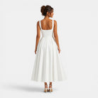 Women's Midi Dress with Square Neckline and Flared Skirt