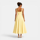 Women's Midi Dress with Square Neckline and Flared Skirt