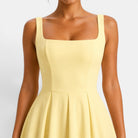 Women's Midi Dress with Square Neckline and Flared Skirt