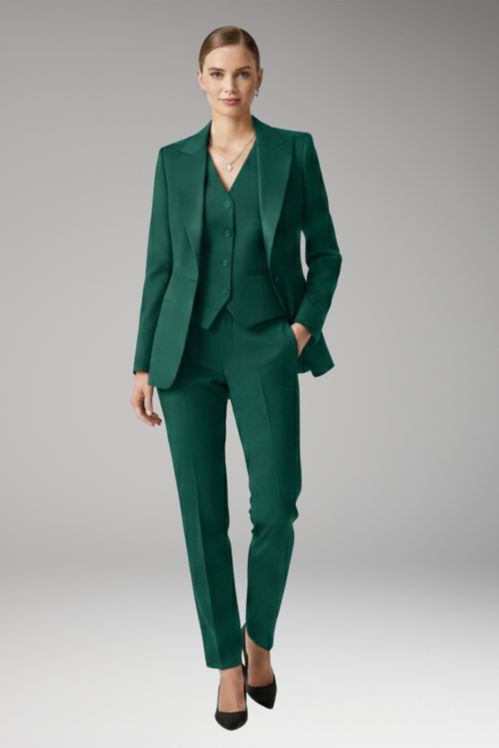Women's Three-Piece Suit Set with Notched Jacket and Straight Trousers