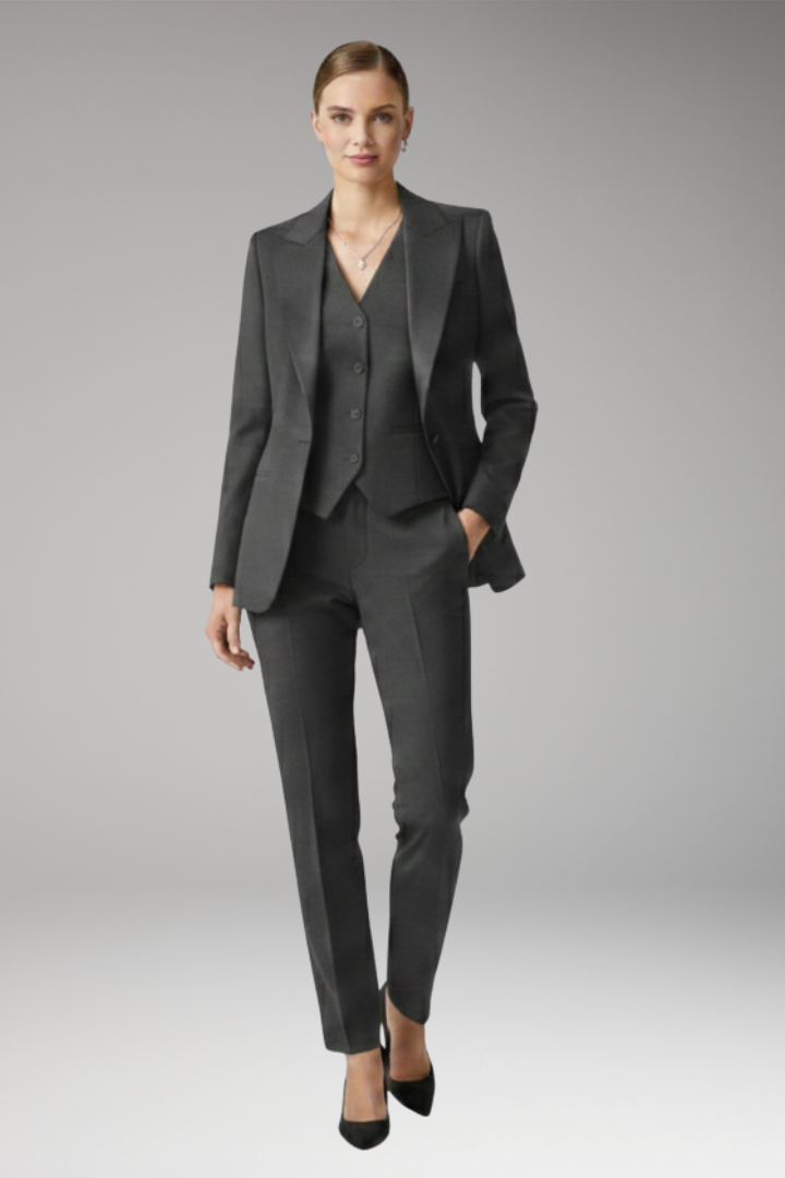 Women's Three-Piece Suit Set with Notched Jacket and Straight Trousers