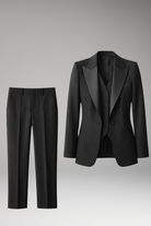Women's Three-Piece Suit Set with Notched Jacket and Straight Trousers