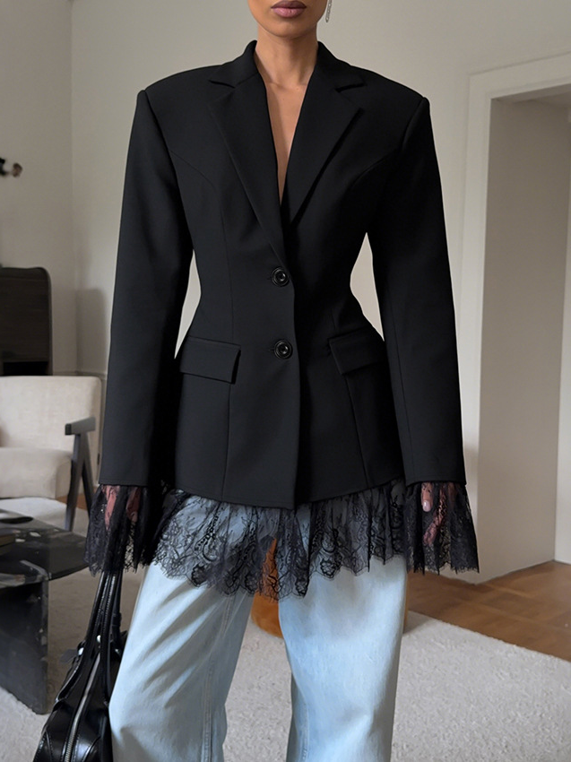 Women's Lace-Panel Blazer, Regular Fit Jacket