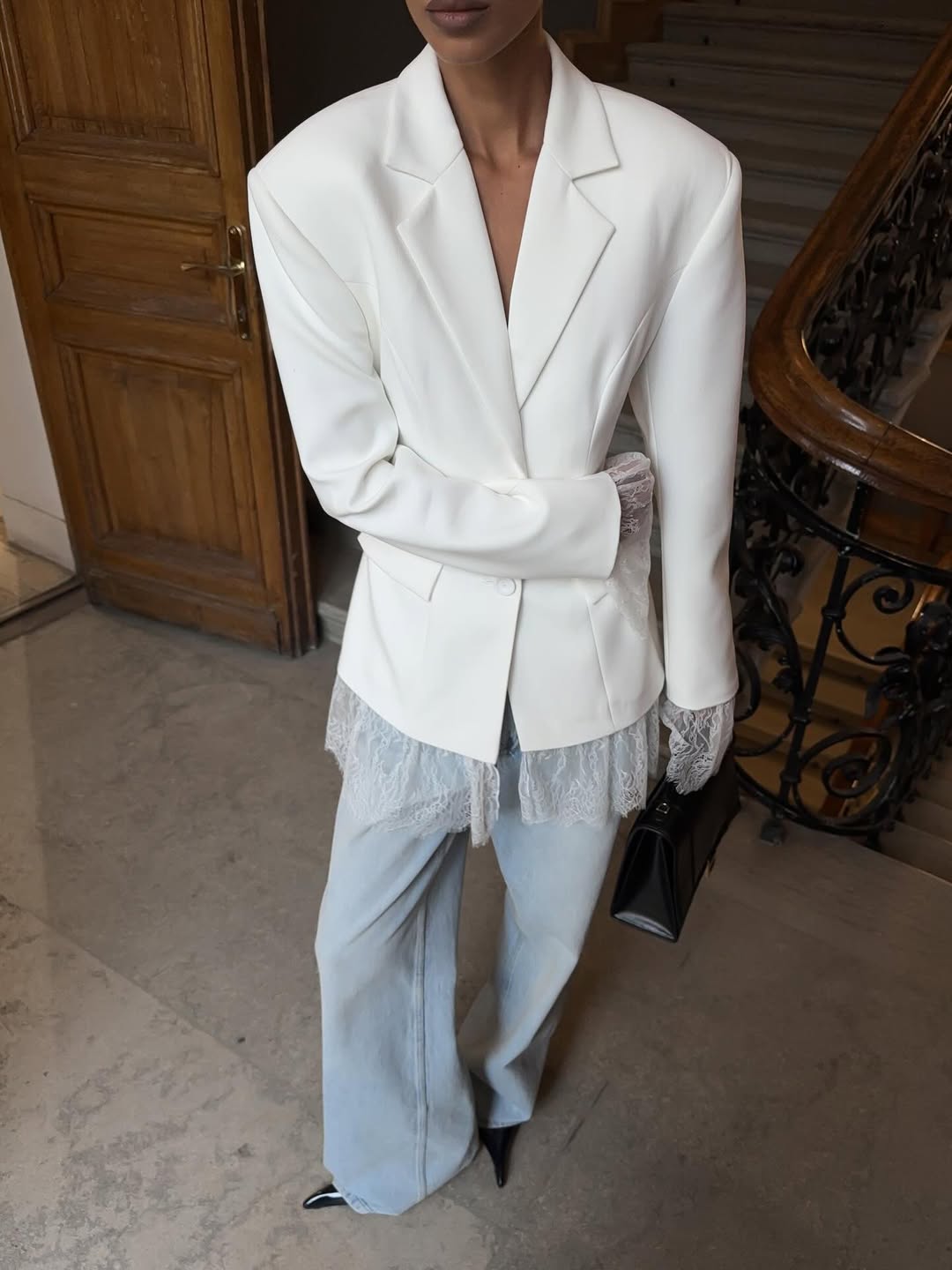 Women's Lace-Panel Blazer, Regular Fit Jacket