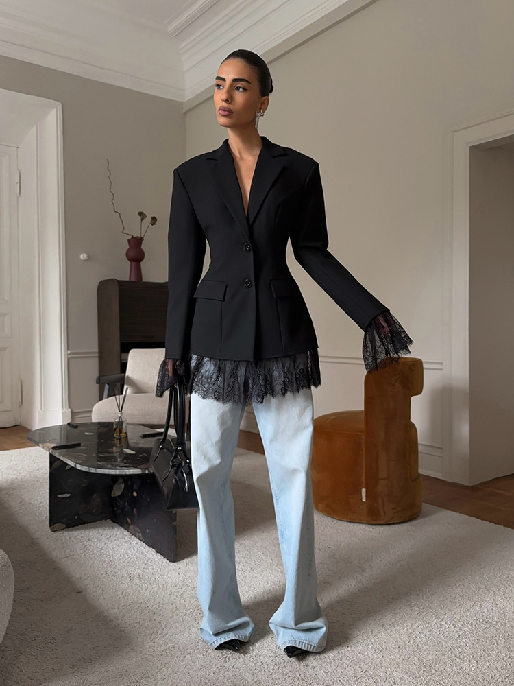 Women's Lace-Panel Blazer, Regular Fit Jacket