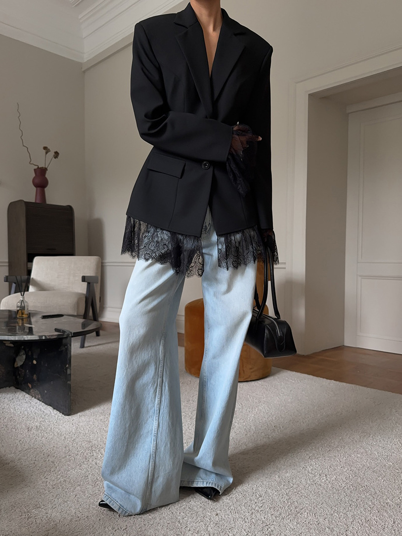 Women's Lace-Panel Blazer, Regular Fit Jacket