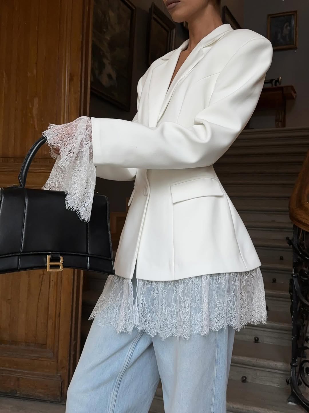 Women's Lace-Panel Blazer, Regular Fit Jacket