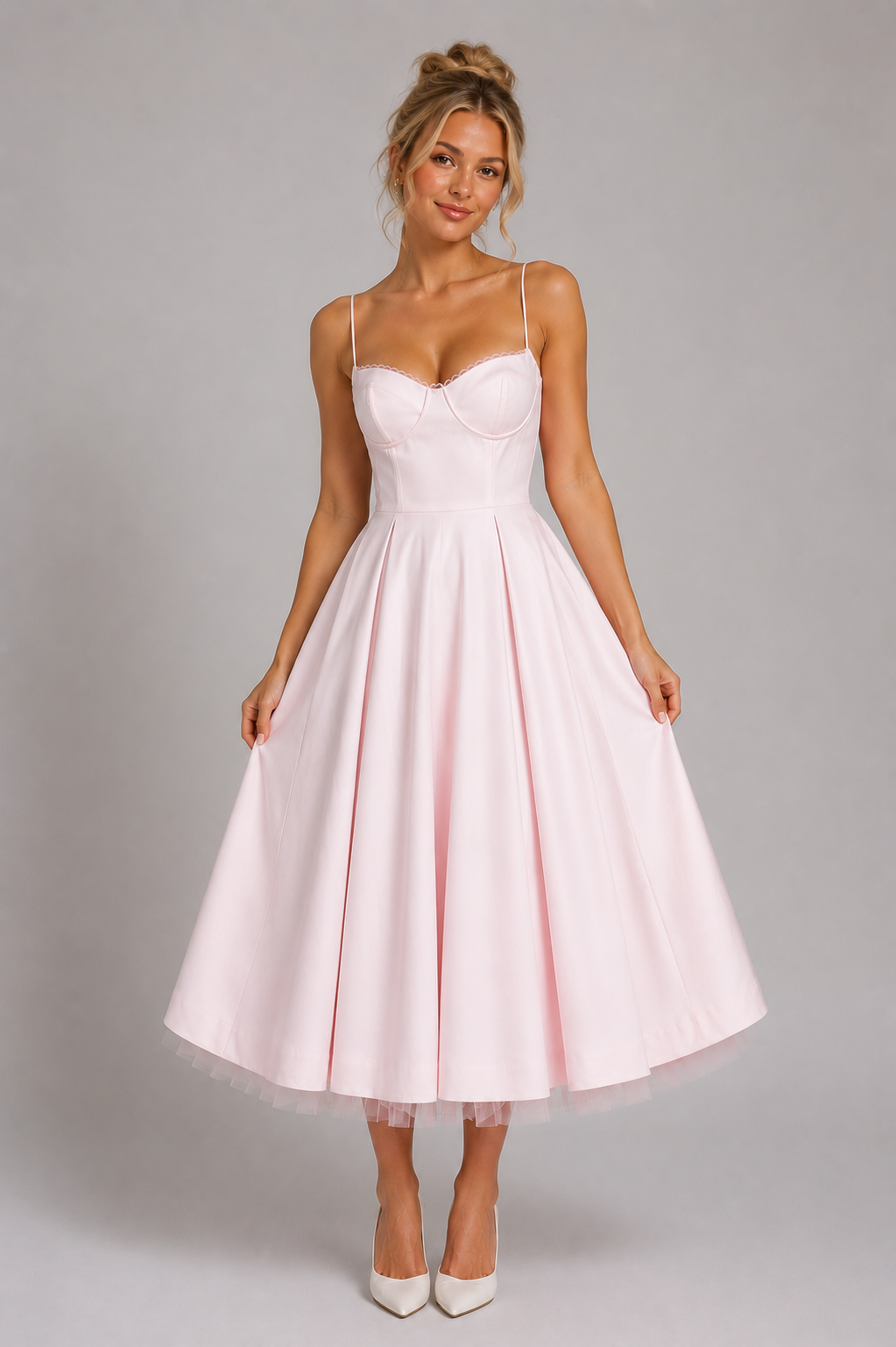 Women's Sweetheart Corset Dress with Layered Midi Skirt