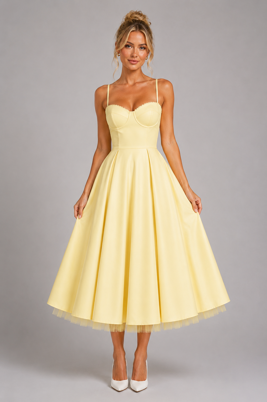 Women's Sweetheart Corset Dress with Layered Midi Skirt