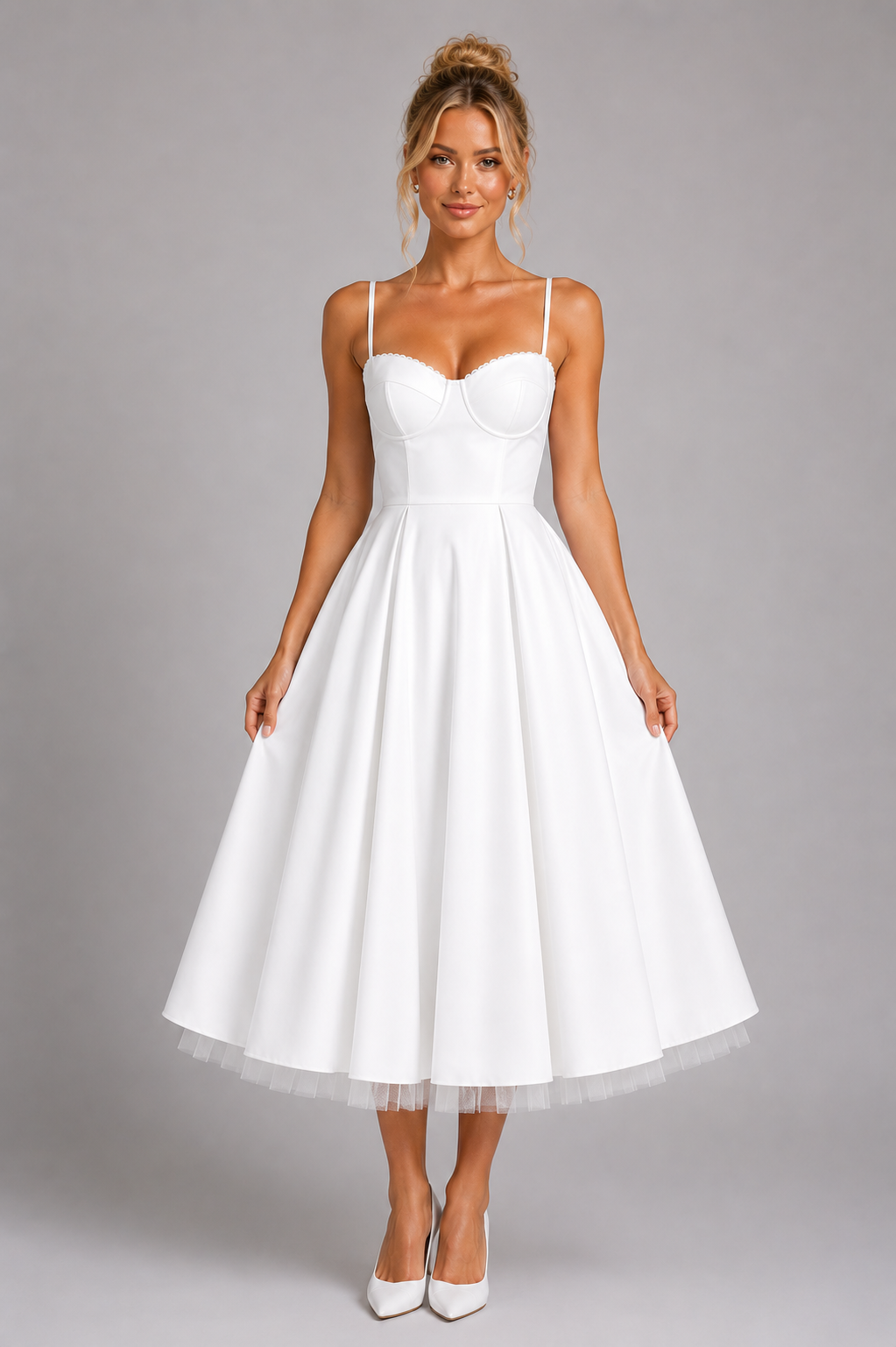 Women's Sweetheart Corset Dress with Layered Midi Skirt