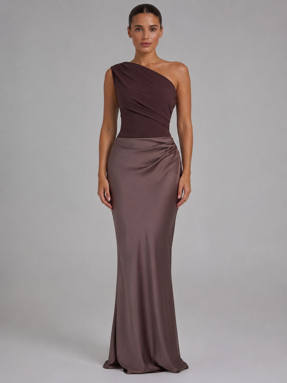 Women's One-Shoulder Maxi Dress - Satin-Feel Cocktail Dress