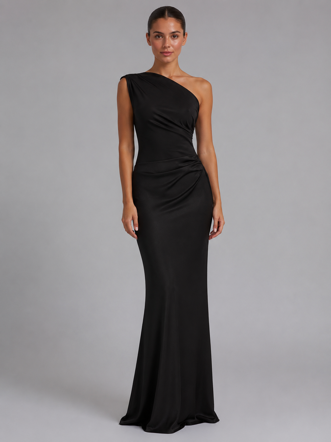 Women's One-Shoulder Maxi Dress - Satin-Feel Cocktail Dress