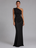 Women's One-Shoulder Maxi Dress - Satin-Feel Cocktail Dress