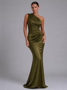 Women's One-Shoulder Maxi Dress - Satin-Feel Cocktail Dress