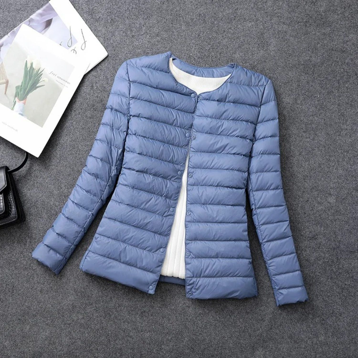 Women's Quilted Puffer Jacket Without Hood – Button Front