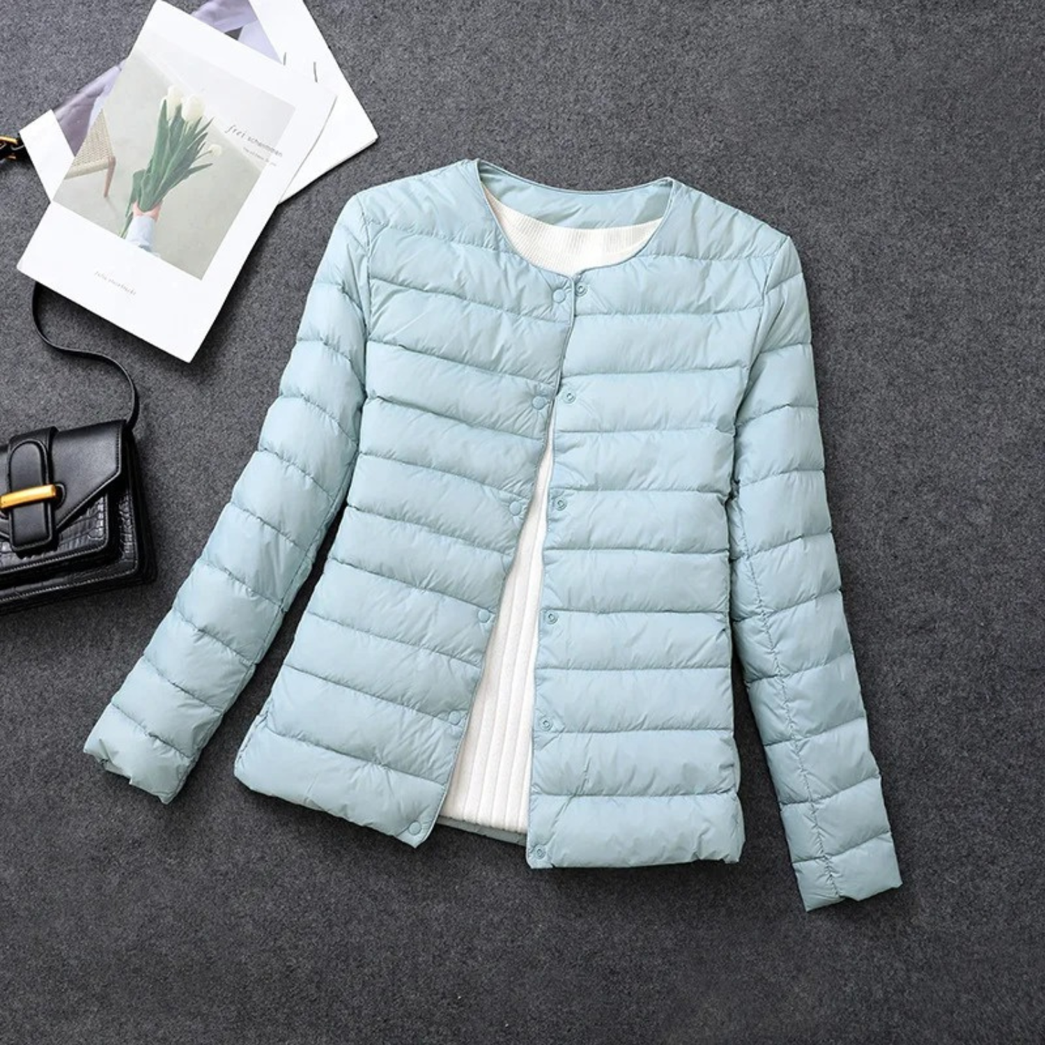 Women's Quilted Puffer Jacket Without Hood – Button Front