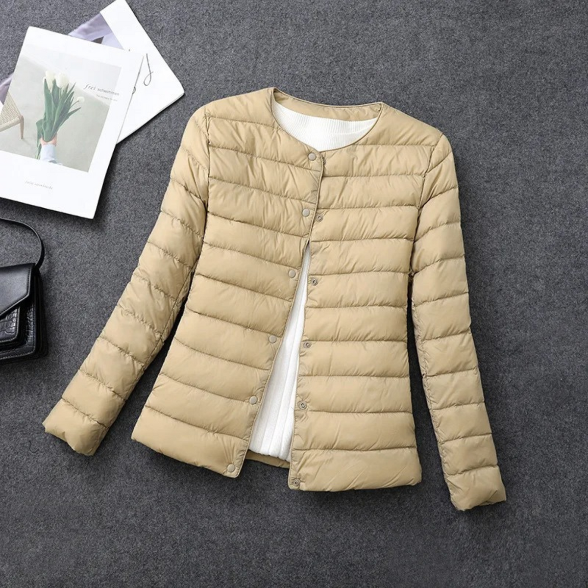 Women's Quilted Puffer Jacket Without Hood – Button Front