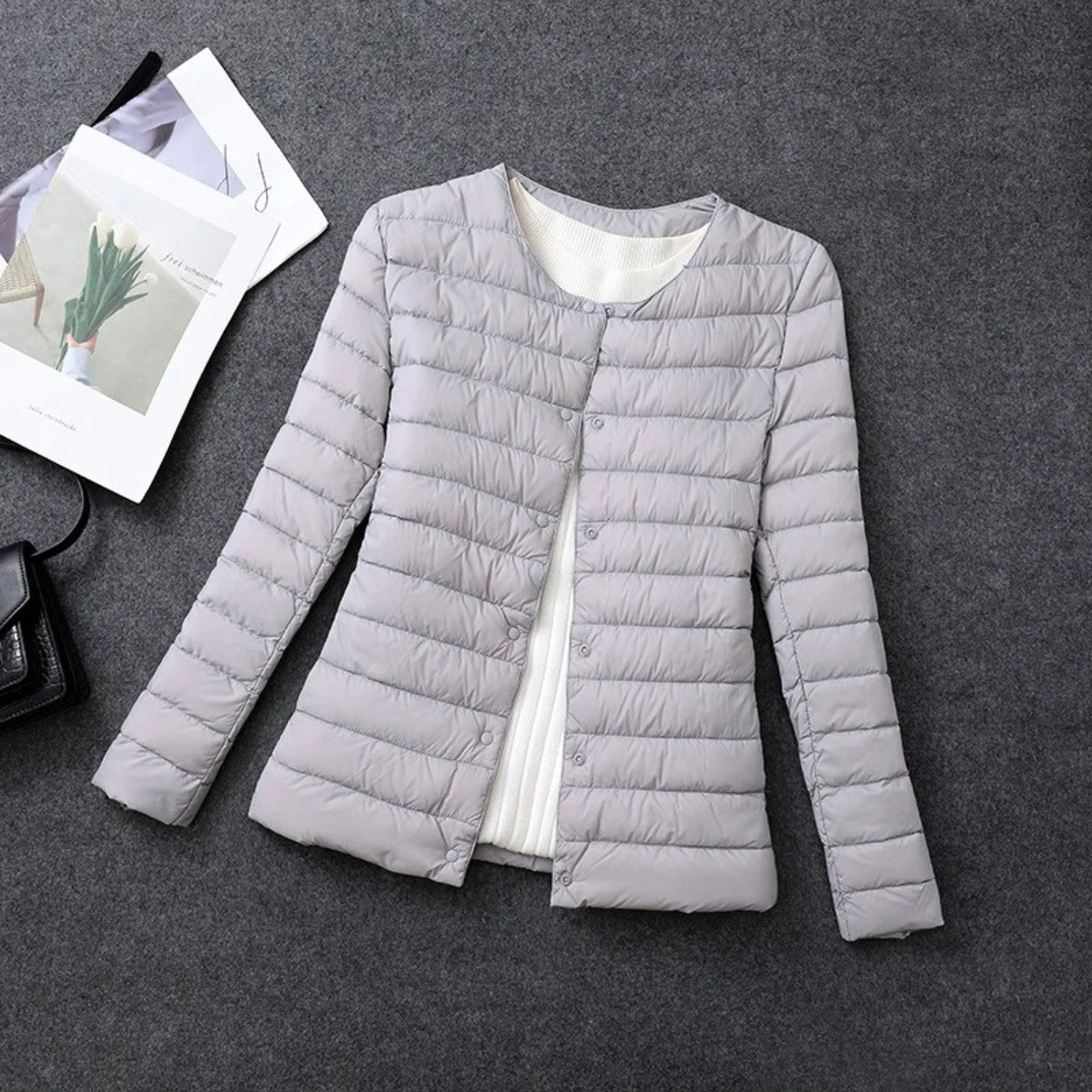 Women's Quilted Puffer Jacket Without Hood – Button Front